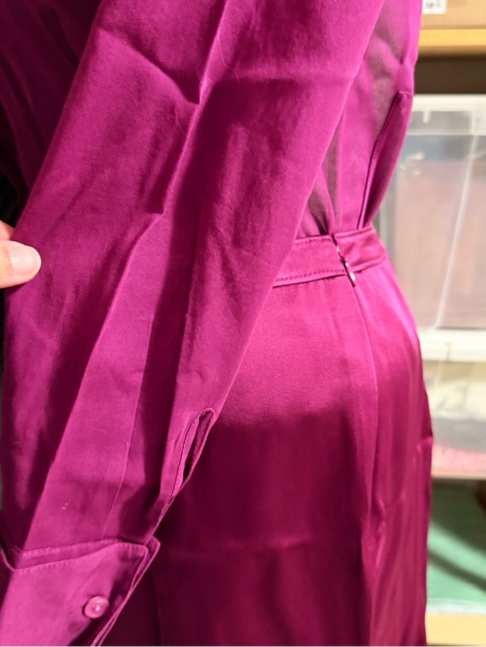 Ann Taylor Hot Pink Satin Long-Sleeve Shirt Dress - Picture 11 of 13